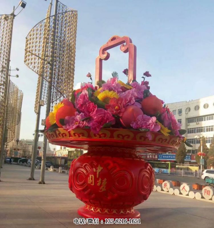 户外城市景观玻璃钢大型大花篮雕塑 户外城市景观玻璃钢大型大花篮雕塑