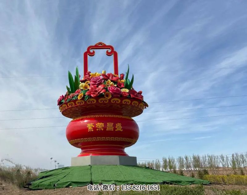 户外景区景点大型玻璃钢大花篮雕塑 户外景区景点大型玻璃钢大花篮雕塑