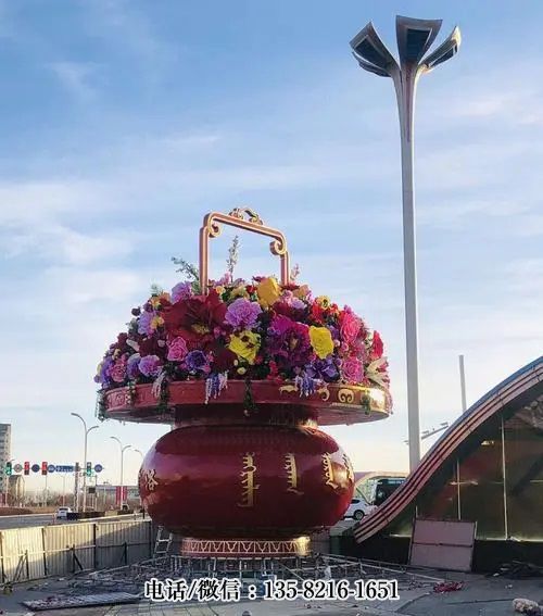 园林户外大型玻璃钢大花篮雕塑 园林户外大型玻璃钢大花篮雕塑