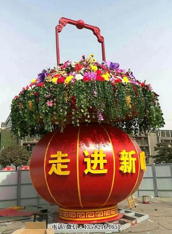 创意玻璃钢景观摆件大型大花篮雕塑