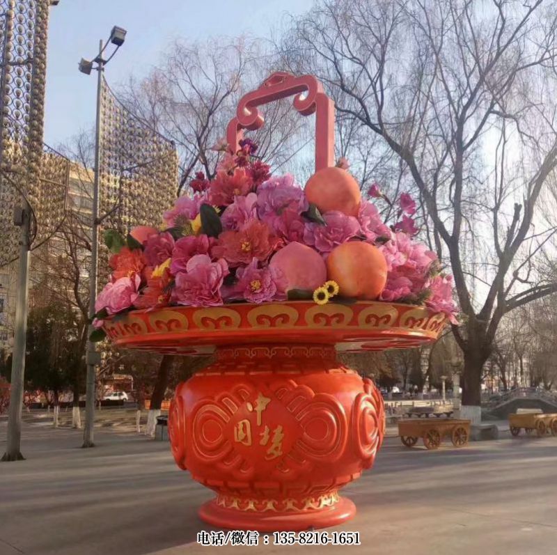 创意城市街道景观大花篮玻璃钢雕塑 创意城市街道景观大花篮玻璃钢雕塑