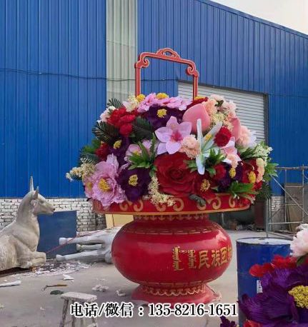 工厂企业摆件大型玻璃钢仿真大花篮雕塑 工厂企业摆件大型玻璃钢仿真大花篮雕塑